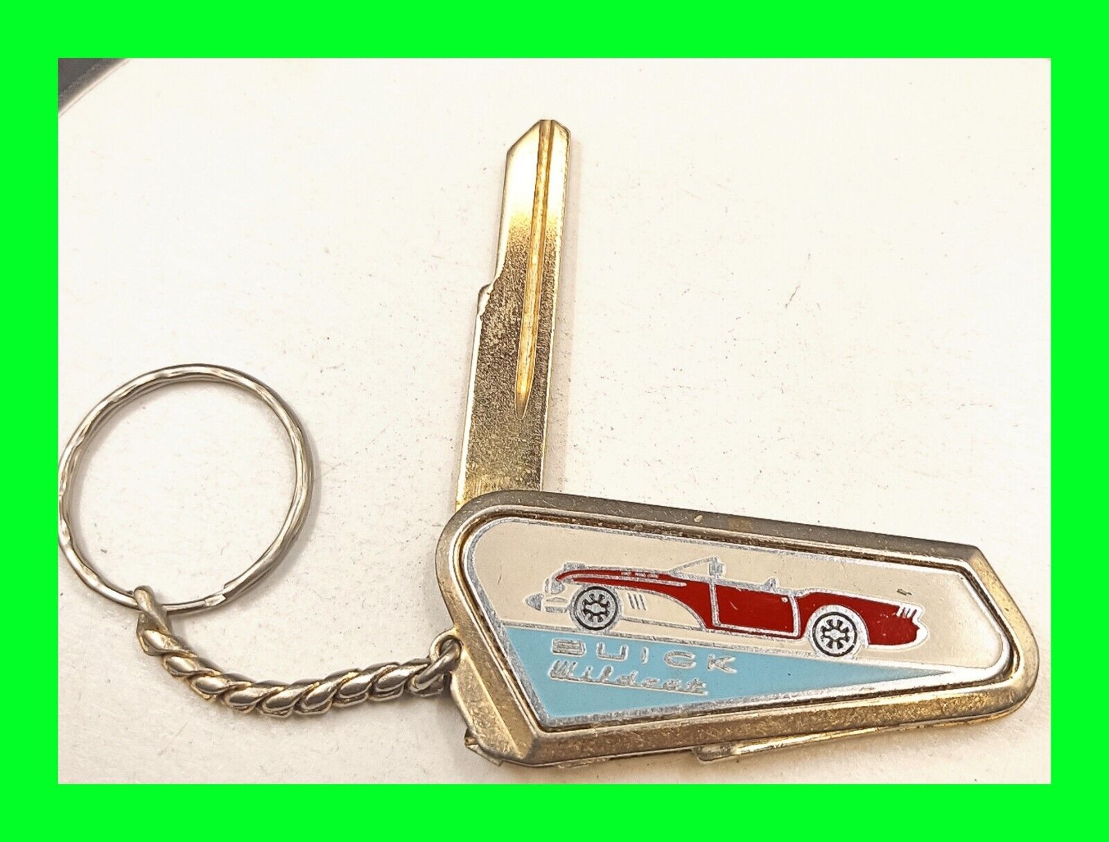 Vintage Buick Wildcat Car Keys 1 - Uncut In Unique Holder Brass Enamel Very Rare