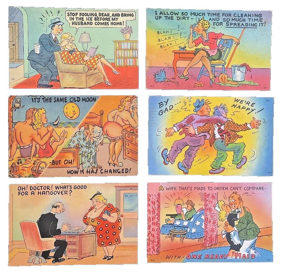 Vintage Postcard LOT OF 6 CARTOON FUNNY COMEDY Postcards EXACT SHOWN 