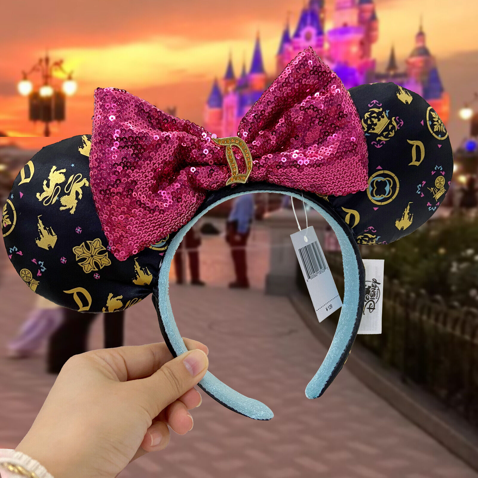 Castle 2024 Gold Sleeping Beauty Disneyland Resort Ears Sequin Bow Headband