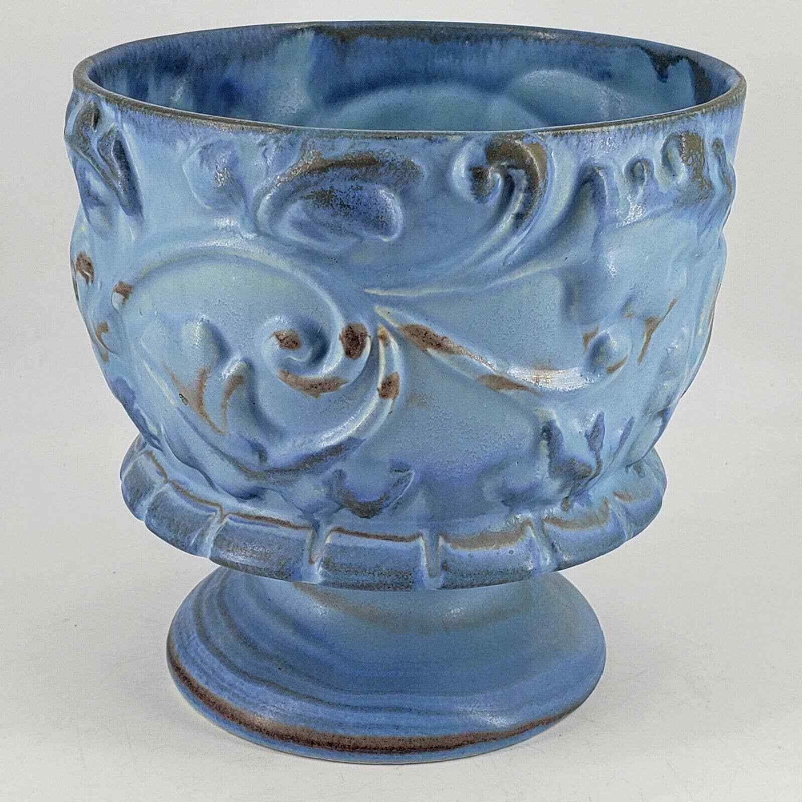 Vintage Mid Century Blue Haeger Periwinkle Matt Glaze Art Pottery Footed Planter