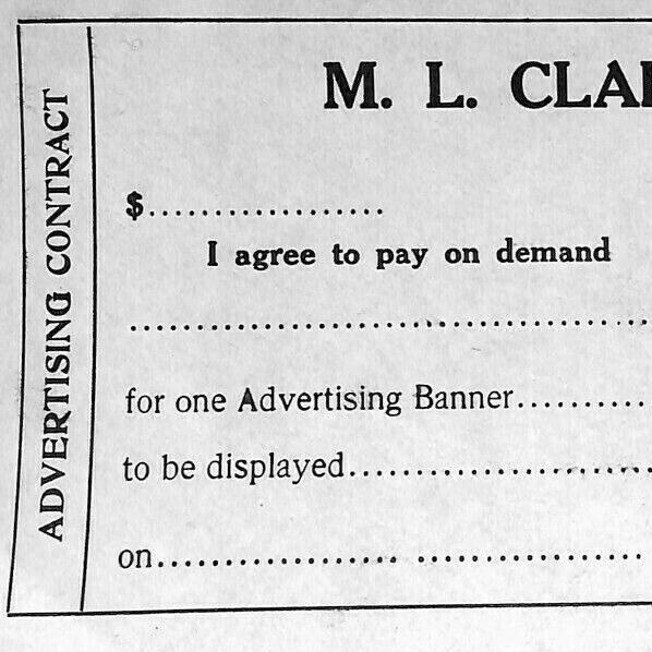 Scarce 1922 M.L. Clark & Son\'s Circus Unused Advertising Contract 