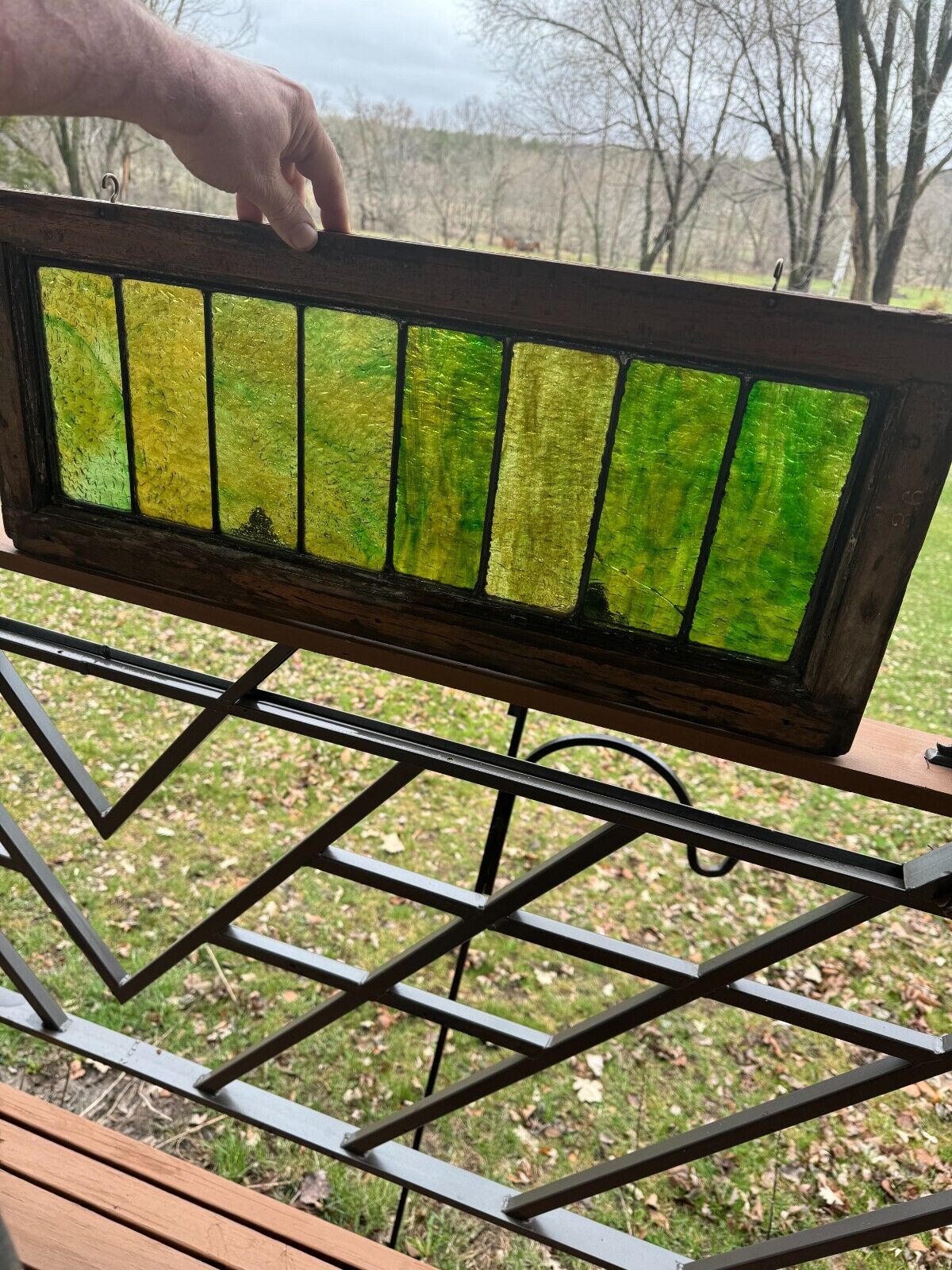 VINTAGE  RAILROAD CAR Leaded Slag/Stained Glass Window 1910s GREAT NORTHERN