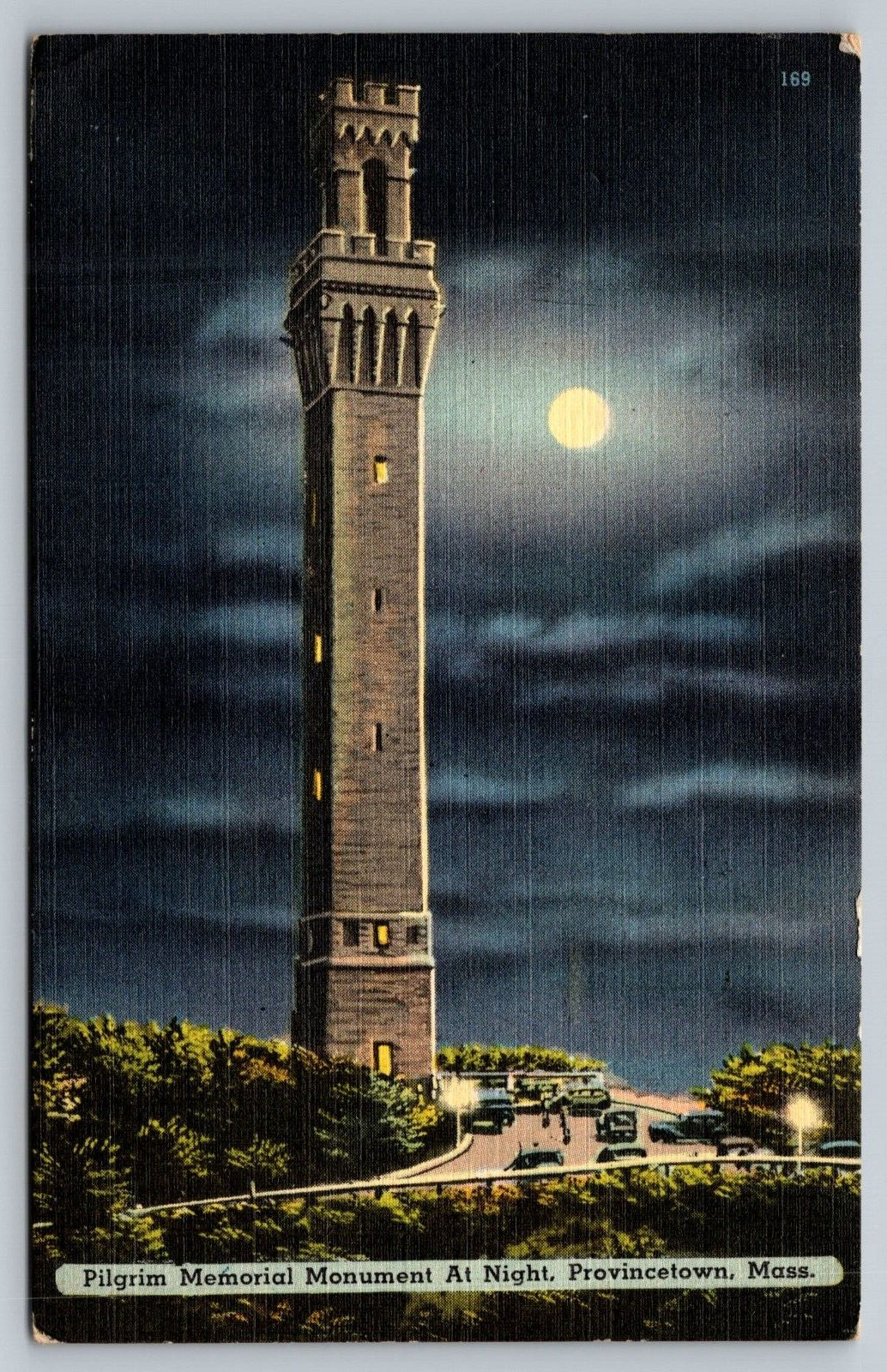 Pilgrim Memorial Monument At Night Provincetown, Massachusetts Postcard