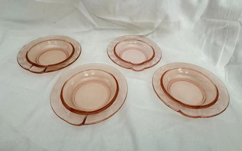 Set 4 Vintage Pink Depression Round Glass Ashtray Coaster 4\