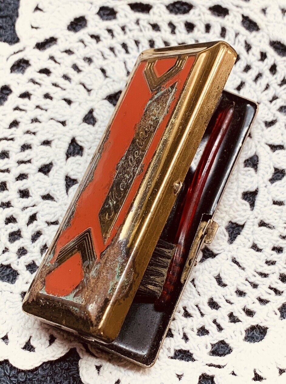 RARE Vintage 1930s Maybelline Gold & Scarlet METAL TIN Case Cake Mascara, Black