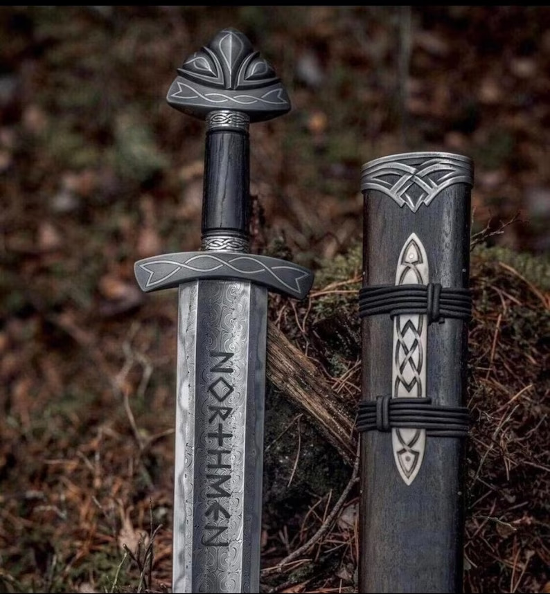 Hand Forged Damascus Steel Viking Northmen Sword, Battle Ready Medieval Sword