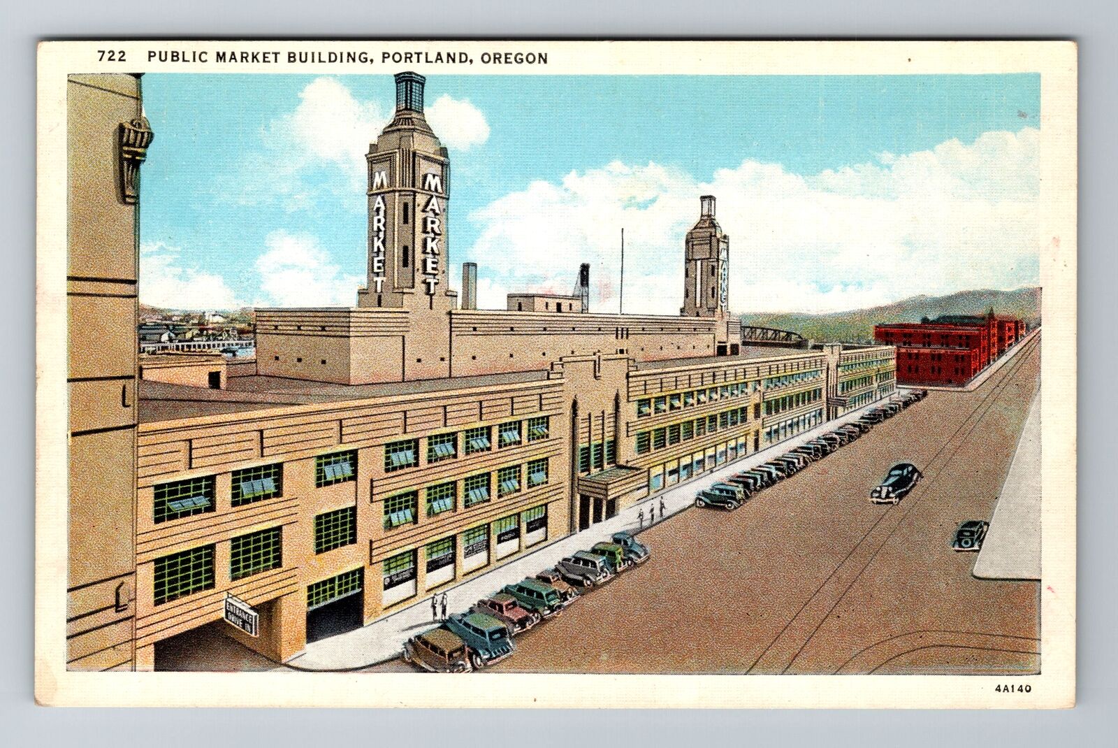 Portland OR-Oregon, Public Market Building, Aerial, Antique, Vintage Postcard
