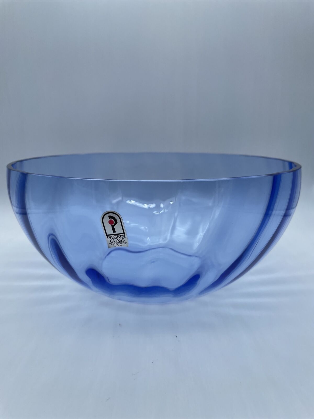 VTG Large StunningServing Bowl-Pilgrim Handblown Glass Paneled Blue-Gift Quality