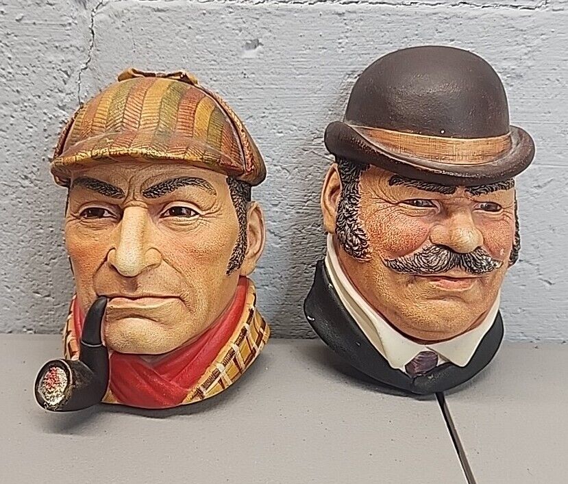 Vintage 1981 Legend Products Chalkware Head Sherlock Holmes And Dr. Watson Set