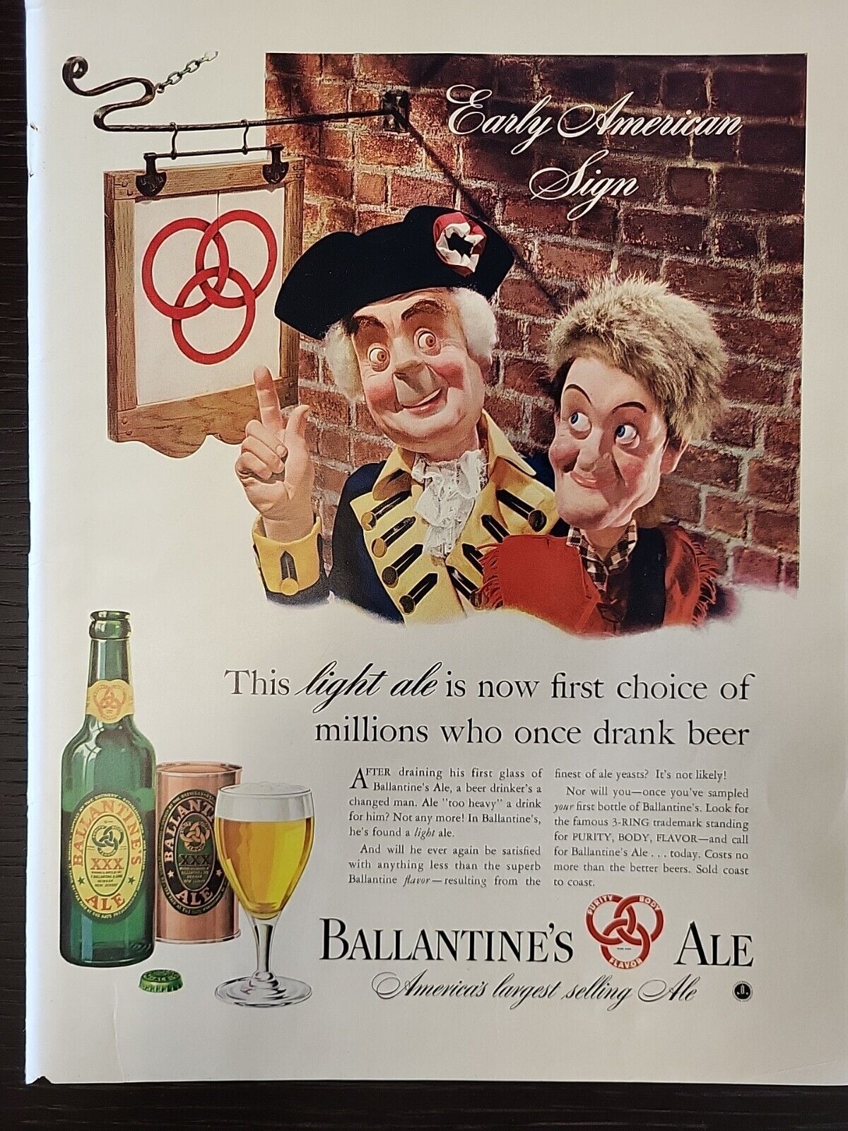1941 Ballantine\'s Ale Print Advertising beer Early American Patriots 3-Ring LIFE