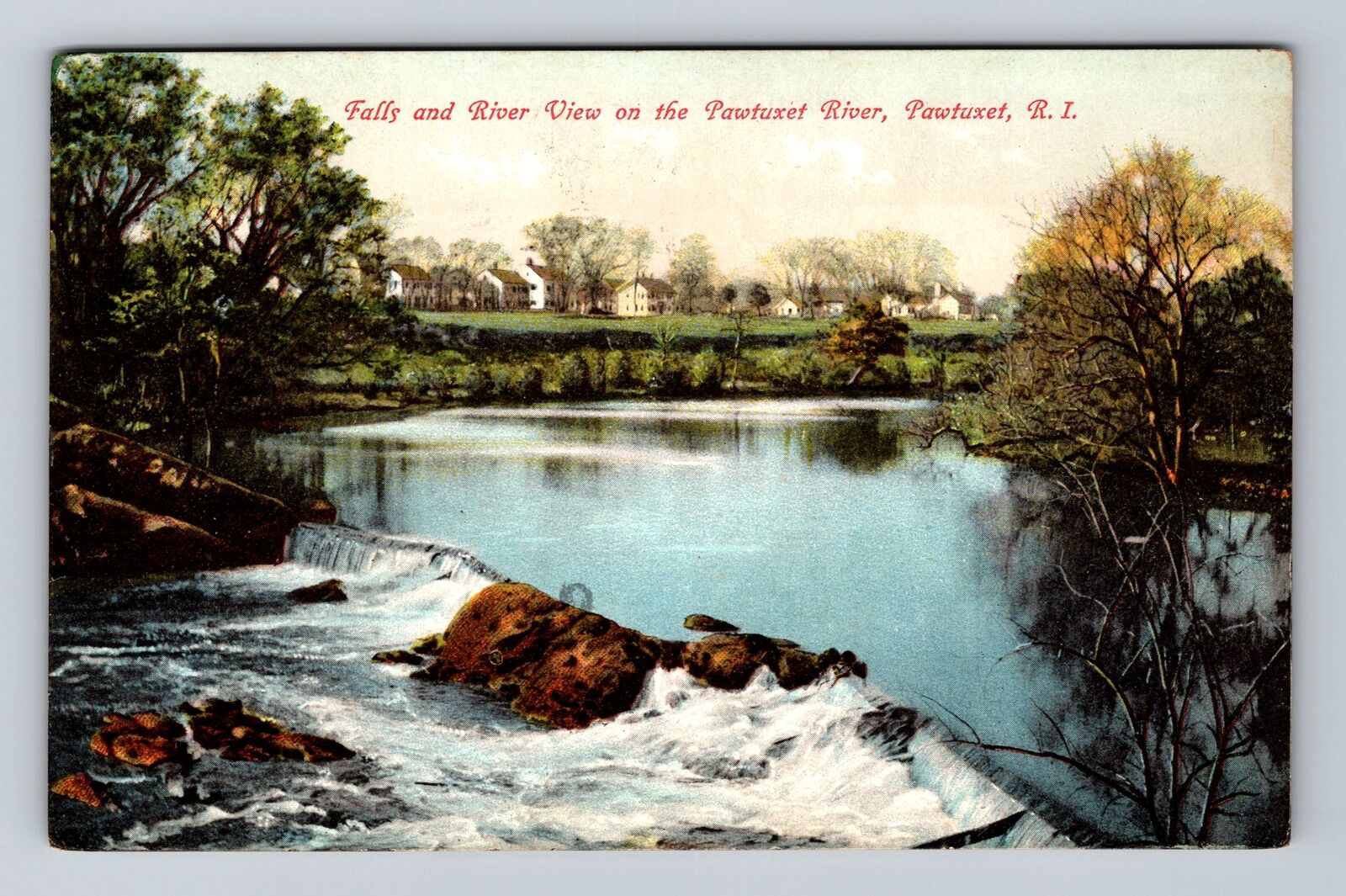 Pawtuxet RI-Rhode Island, Pawtuxet River Falls River View Vintage c1907 Postcard