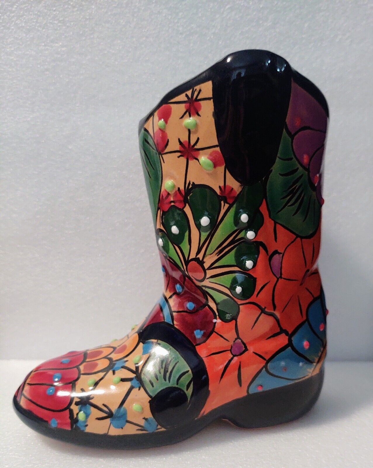 Talavera Pottery Cowboy Boot Planter Pot Vibrant Colors Ceramic Mexican Folk Art
