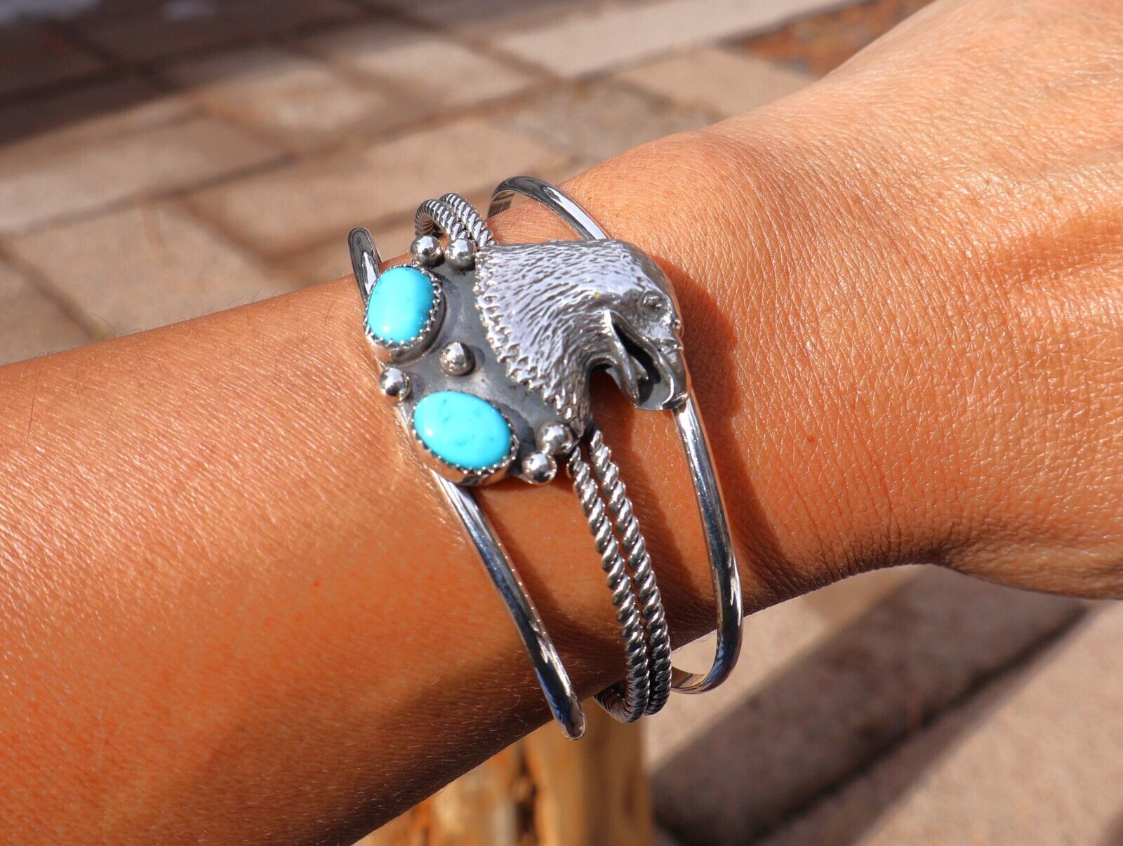 Navajo Turquoise Bracelet Signed Gishal Sterling Silver Jewelry Women\'s sz 6.5