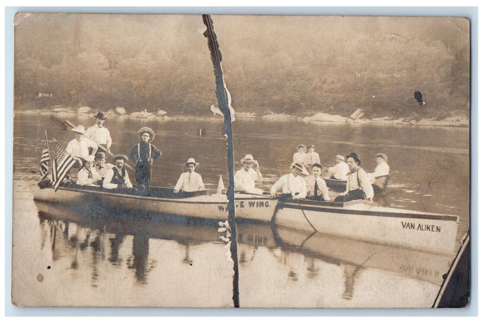 1909 Kittanning PA, Flag Boats Van Auken White Wing RPPC Photo Antique Postcard