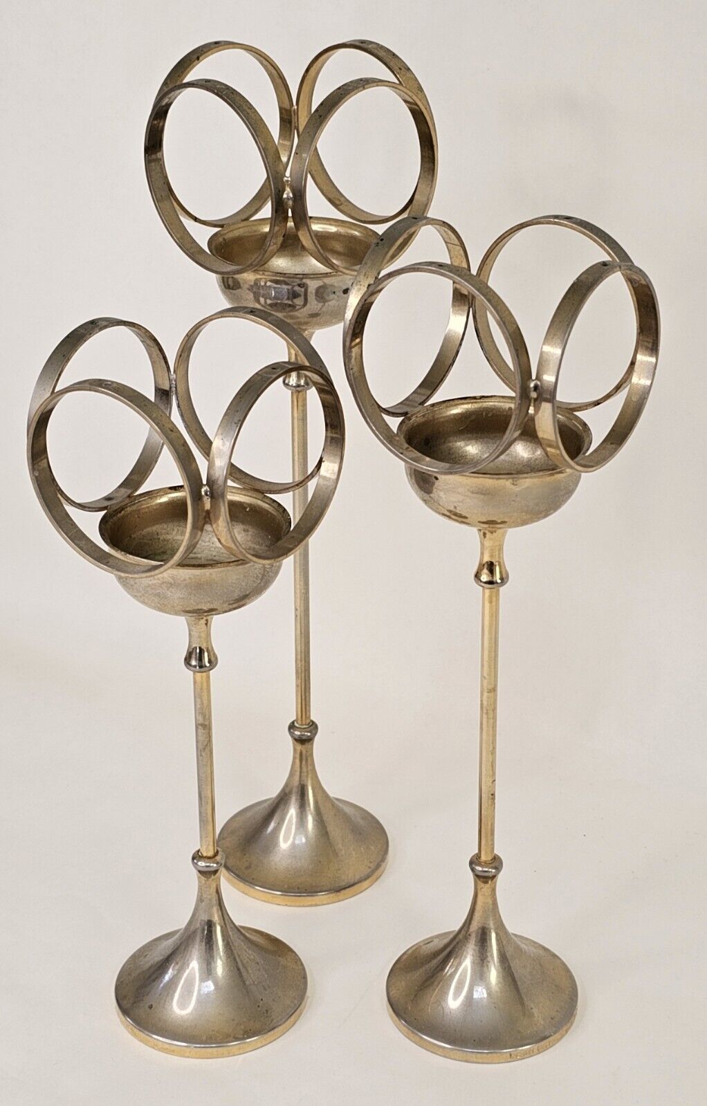Weinfurter Brass Tone Candle Sticks Holder Style NO Crystals Included 3 Vintage