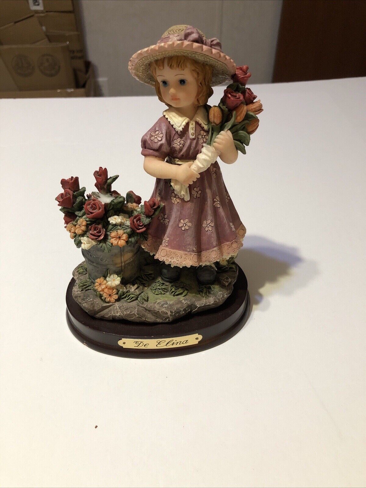 Rare Vintage Turtle King Corp De Elina Girl With Flowers