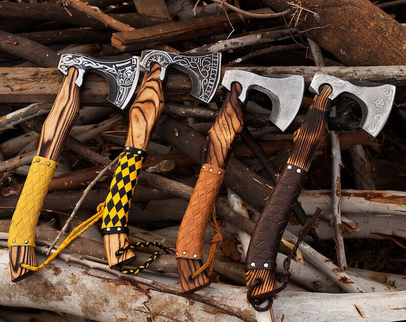 4 Pair Axe, Custom Gift Hand Forged Carbon Steel VIKING AXE with Ash Wood Shaft