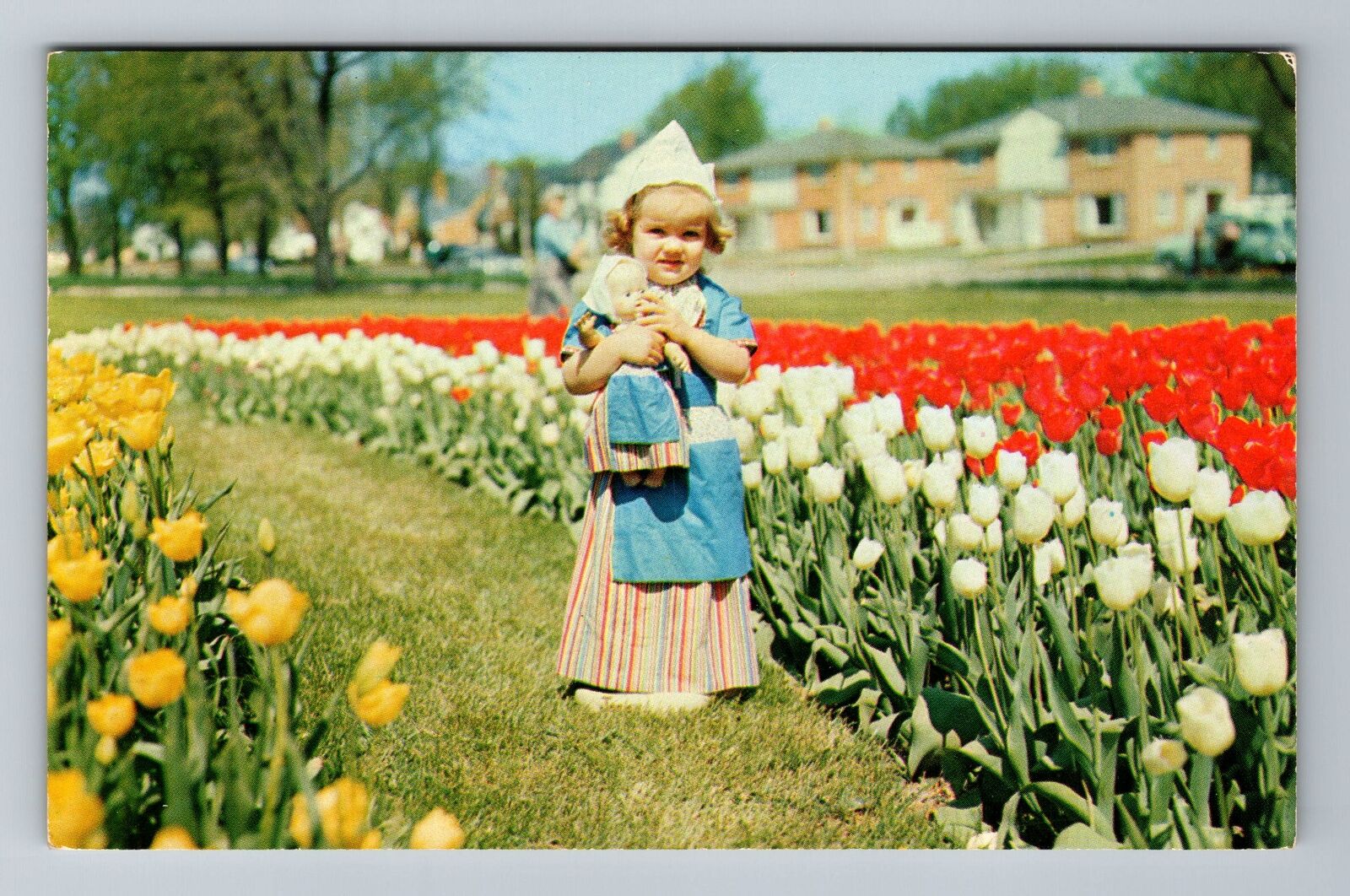 Holland MI-Michigan, Little Girl Standing In Tulip Field, Vintage Postcard