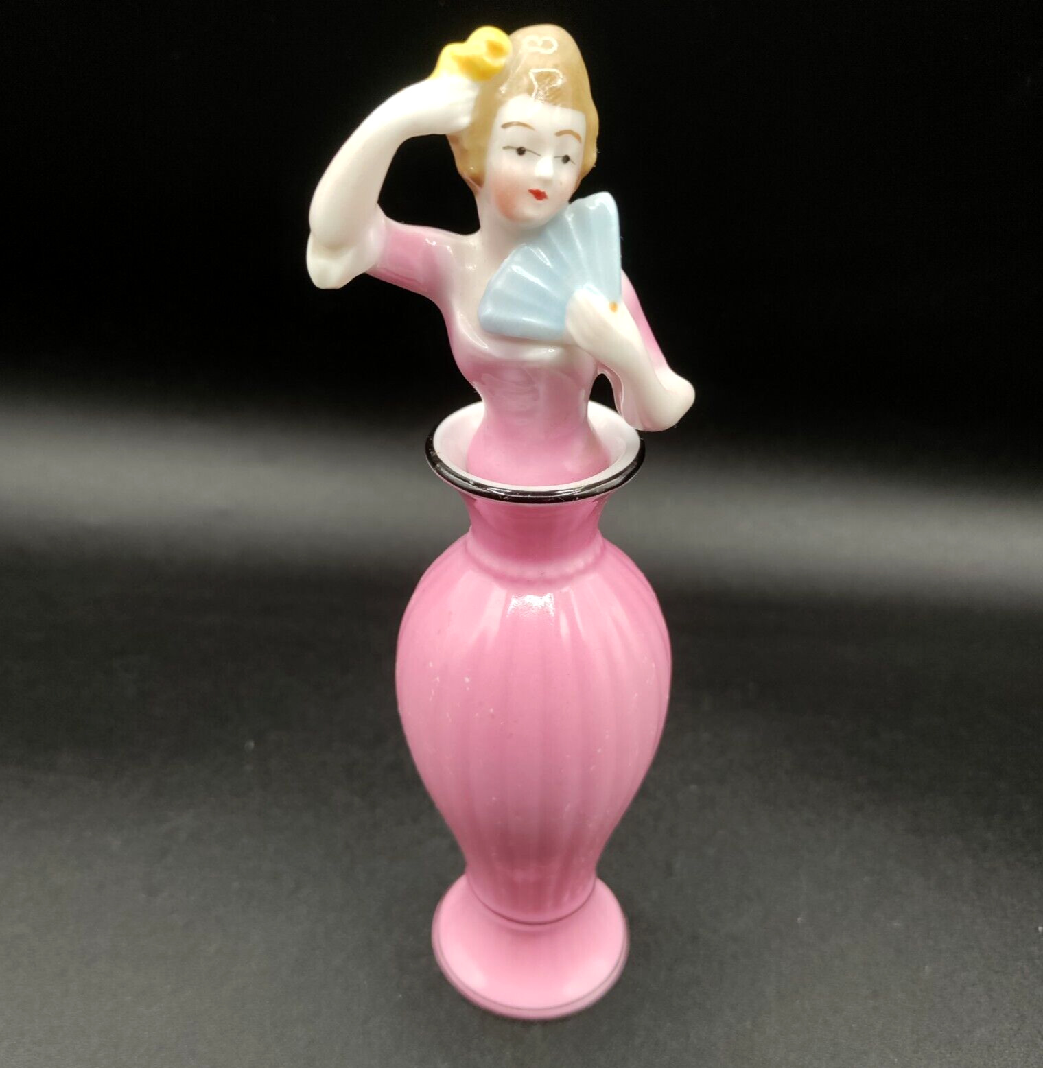 Antique Porcelain Perfume Bottle Figural Painted Lady Woman Art Deco Bavaria