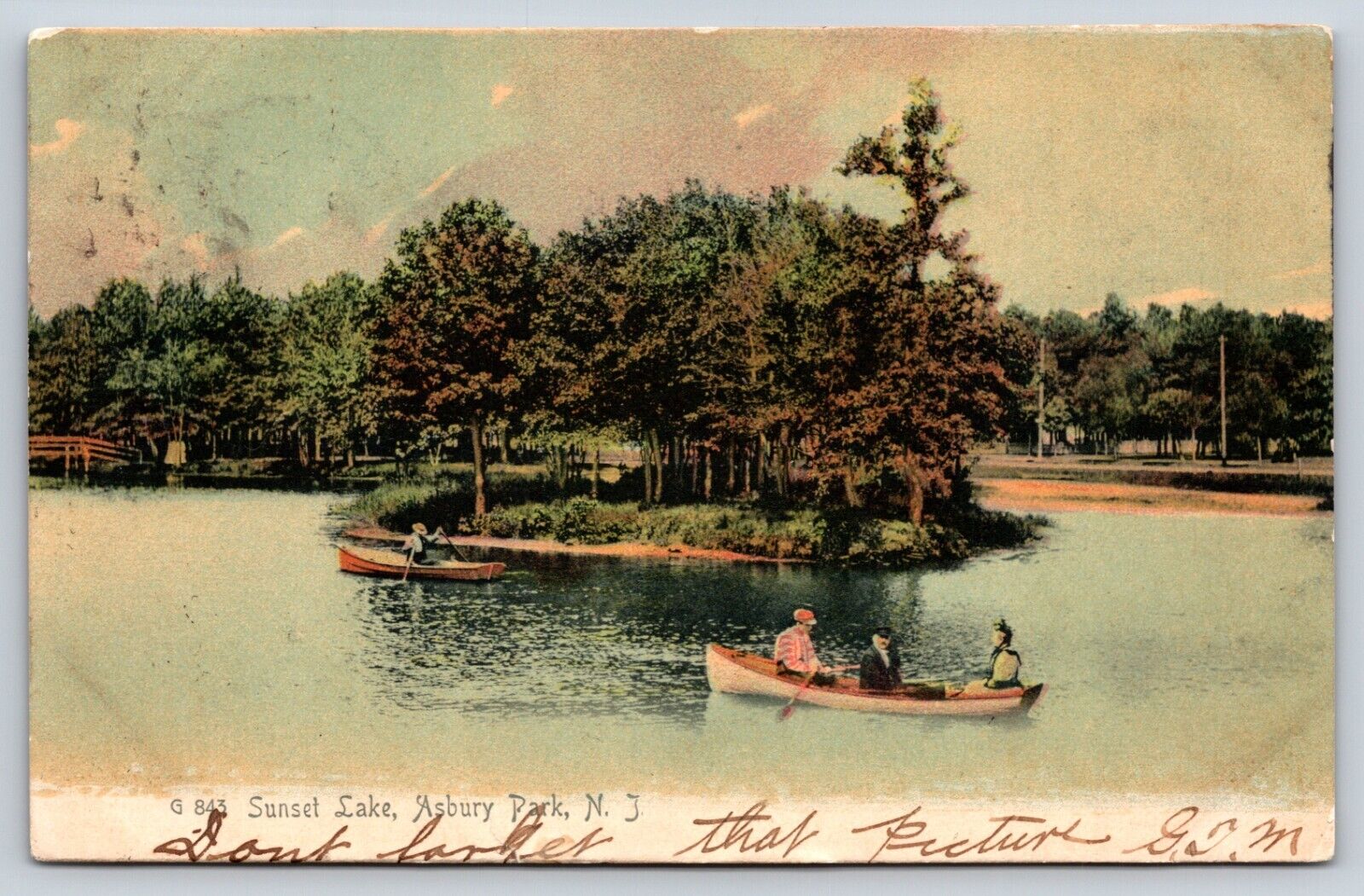 Sunset Lake Asbury New Jersey Boating Undivided Back Postcard P6A