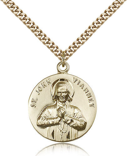 Saint John Vianney Medal For Men - Gold Filled Necklace On 24 Chain - 30 Day...
