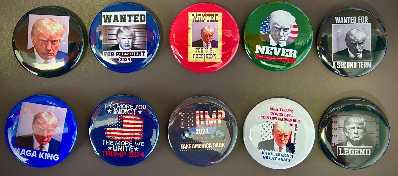 Trump Mug Shot 2024 Campaign 10 Different Buttons