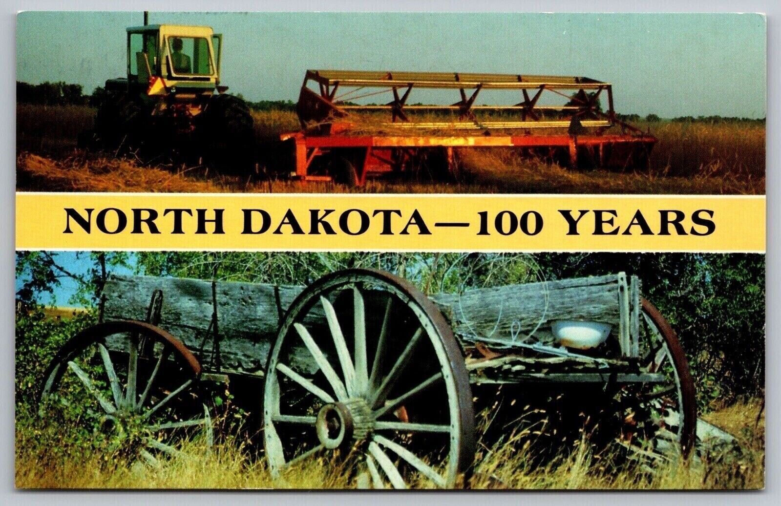 North Dakota Dual View Wagon Modern Farm Equipment Postcard PM Bismarck ND WOB