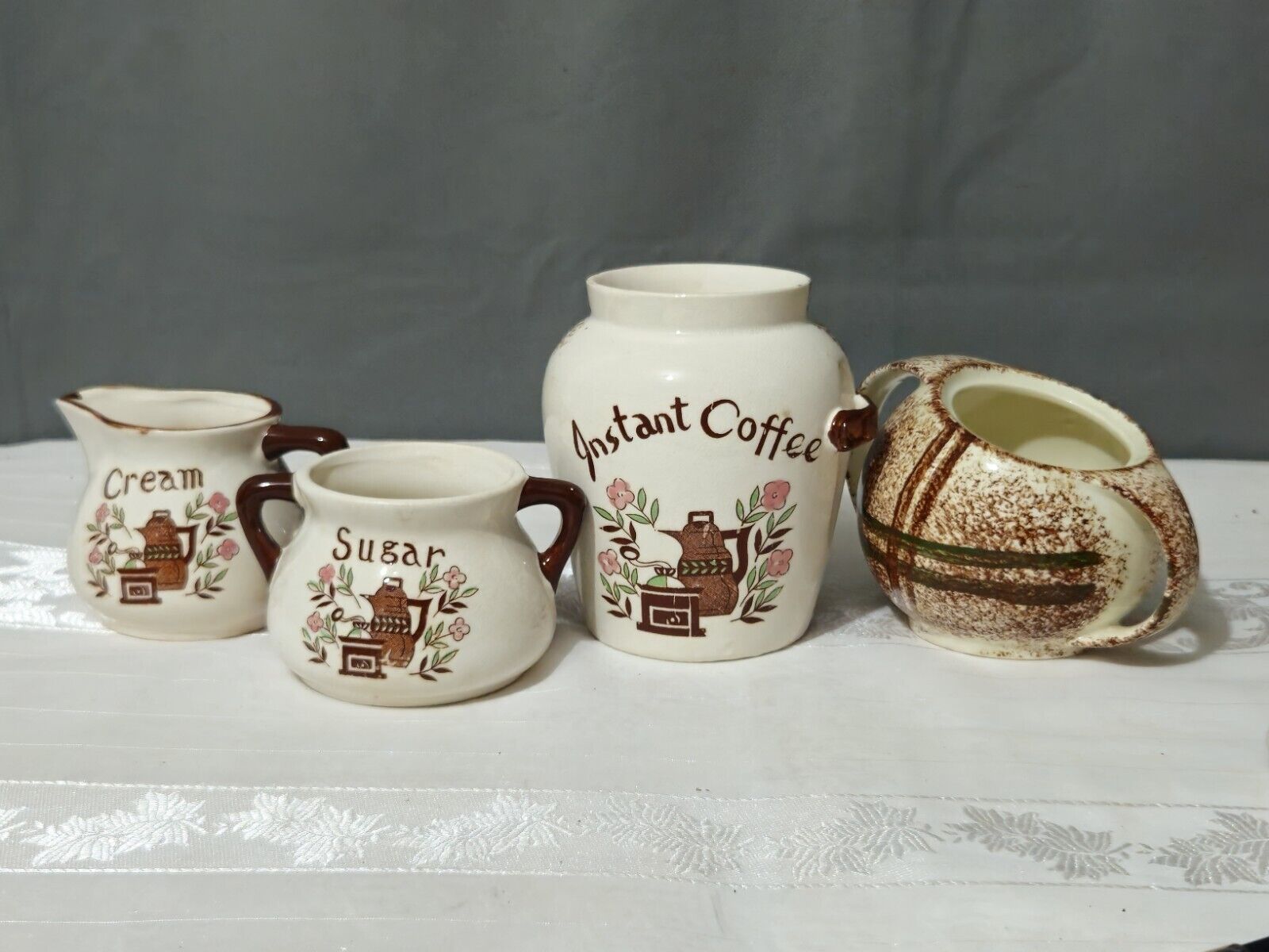 Vintage Inarco Japan Ceramic Co.Instant Coffee-Cream-Sugar Set 1970's