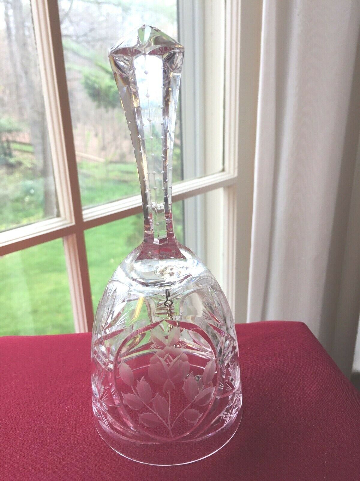 Vintage Cut Lead Crystal Bell with Rose Branch beautiful cut handle