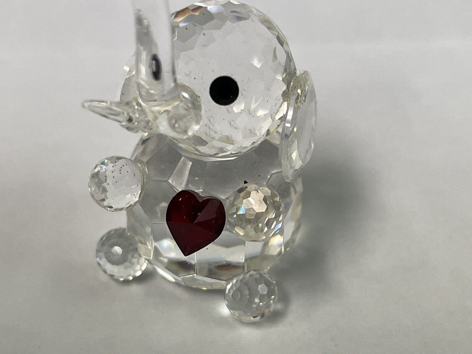 Mini Crystal Elephant Figurine With Red Ruby Colored Heart, Trunk & Tusk Intact