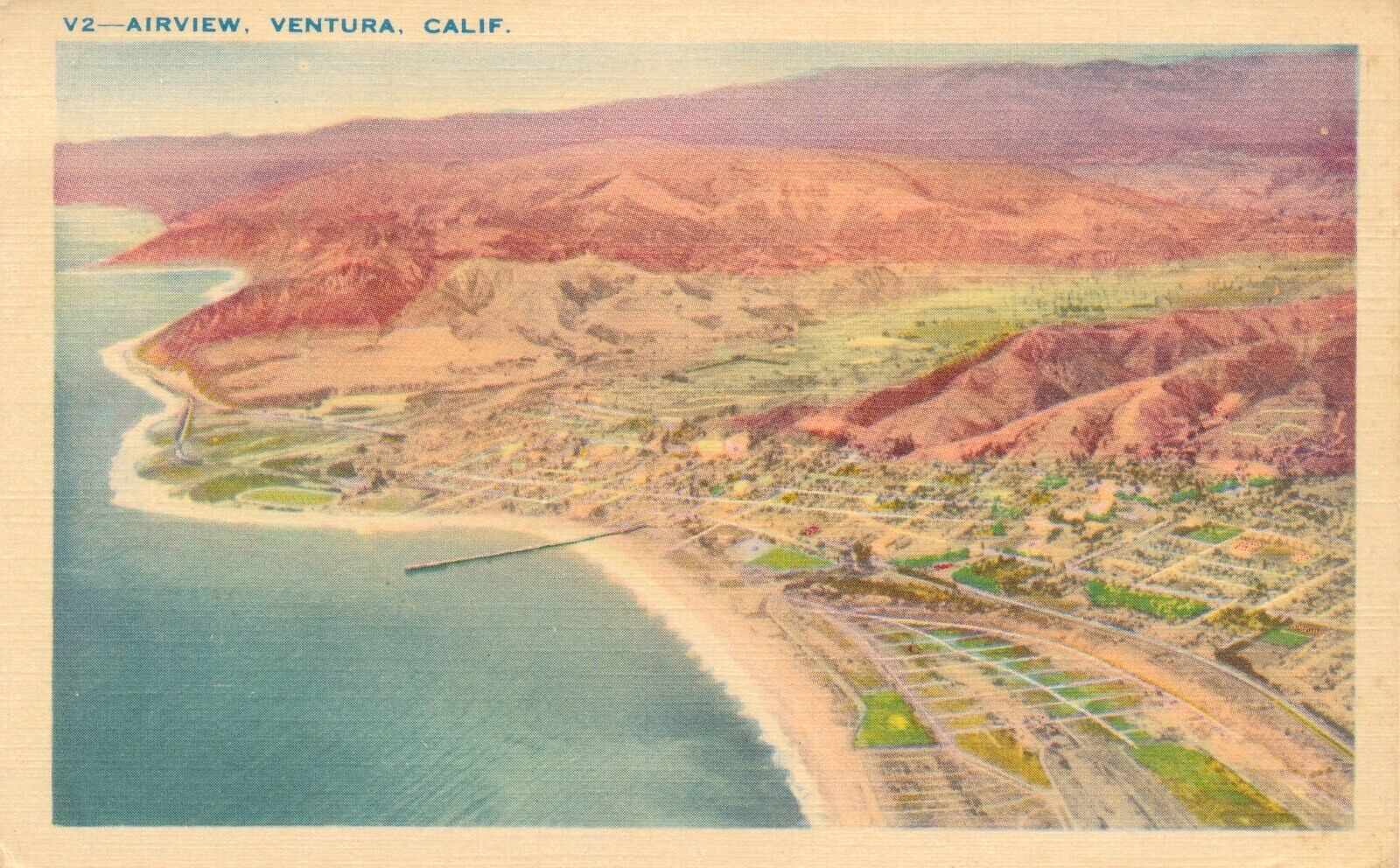 Airview of Ventura, California vintage linen postcard