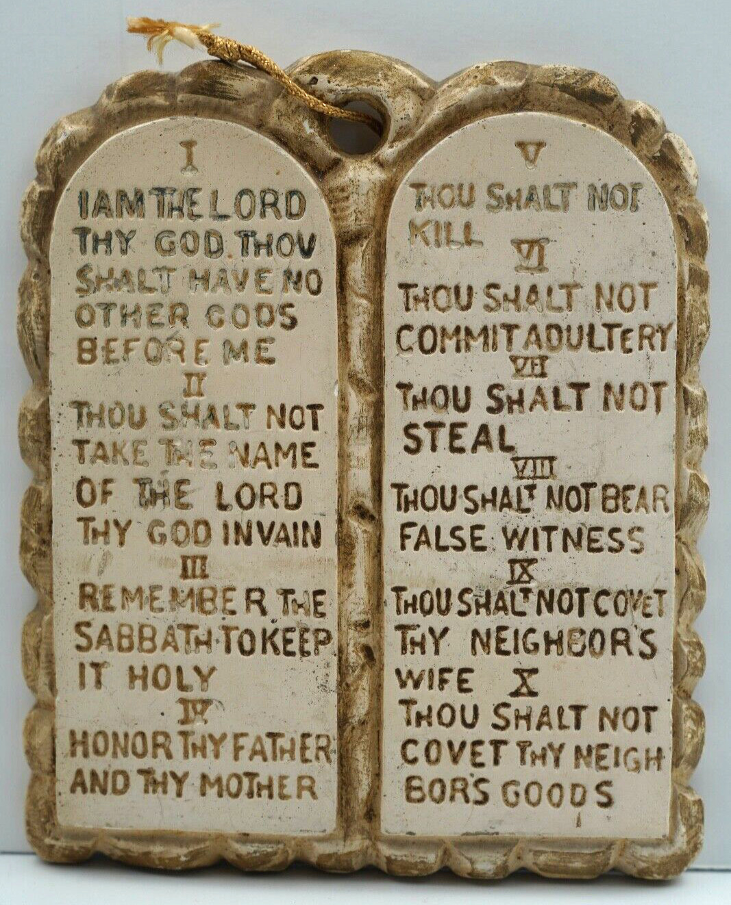 Vintage Ten Commandment Plaster Hanging Wall Plaque