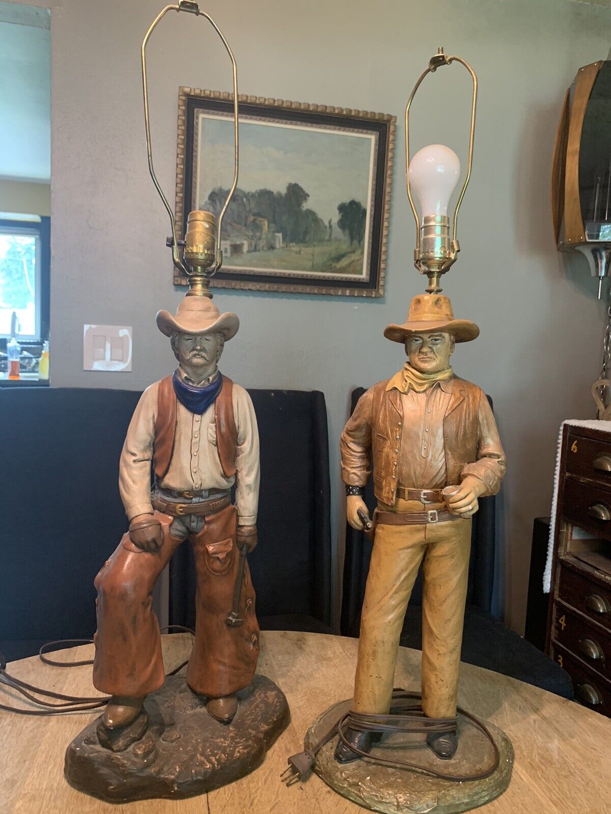 2 Vintage Florentine Art Studio John Wayne Cowboy Lamps