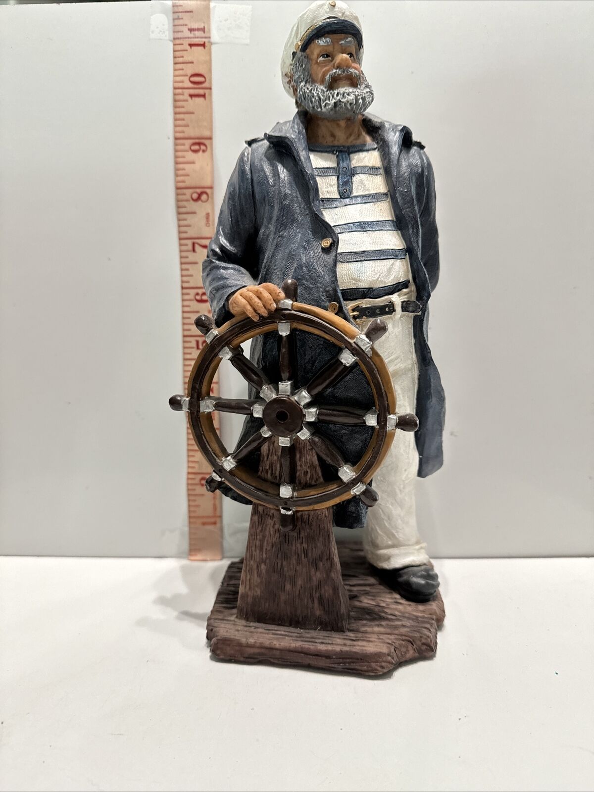 Sea Captain Statue Nautical Fisherman Sailor Life's a Beach Resin Sea Boat Wheel