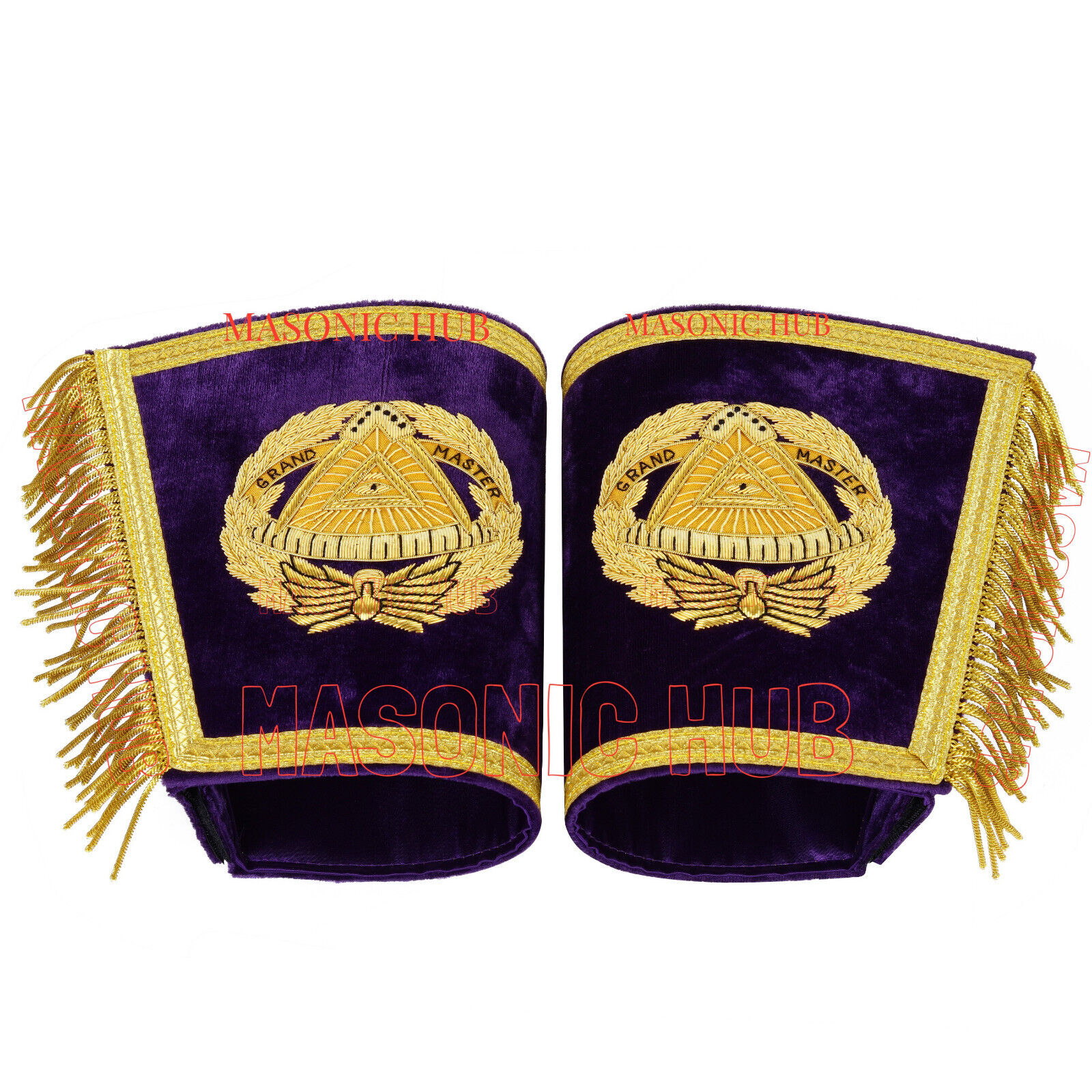 Handcrafted Masonic Grand Master Gauntlets Cuffs Embroidered with Fringe