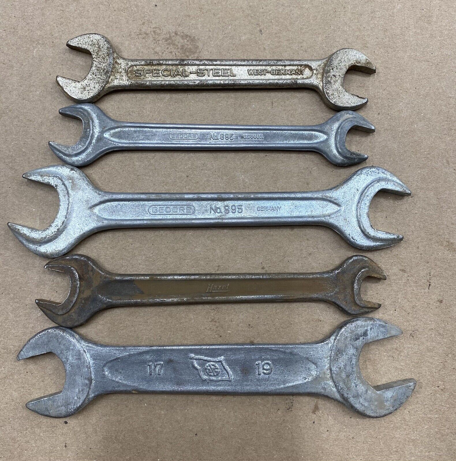 Vintage German/West German/Unknown Open-End Wrench Lot (5) Gedore Hazet (USED)