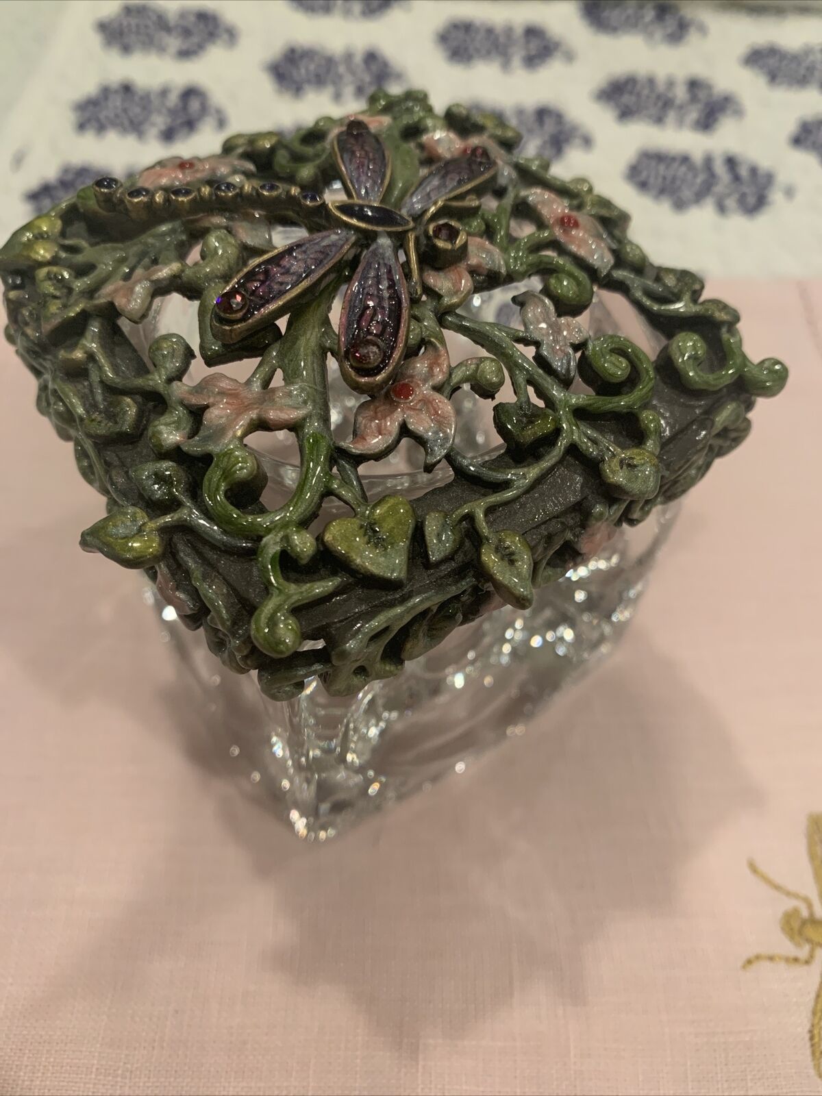 Jay Strongwater Style Fine Enamel Crystal Glass Butterfly Jewelry Trinket Box