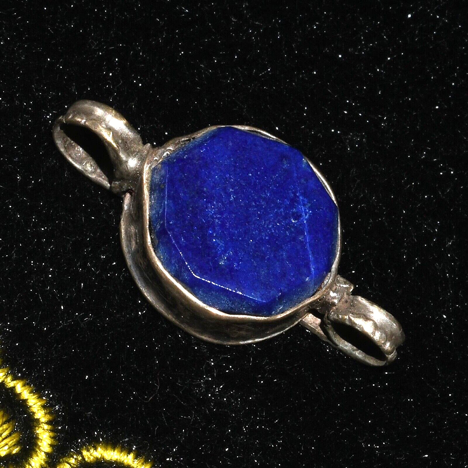 Large Ancient Old Near Eastern Silver Bead Ornament with Lapis Lazuli Inlay