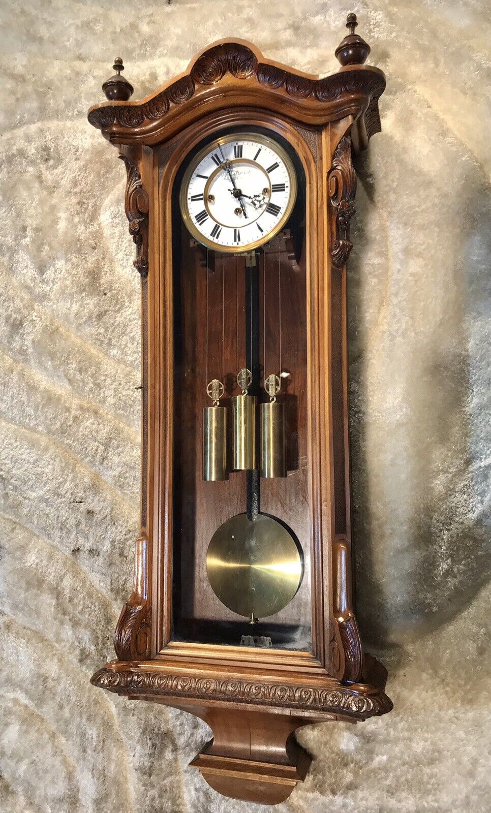 Amazing Vintage Antique Germany Striking Vienna Clock,3 Brass Weights Driven