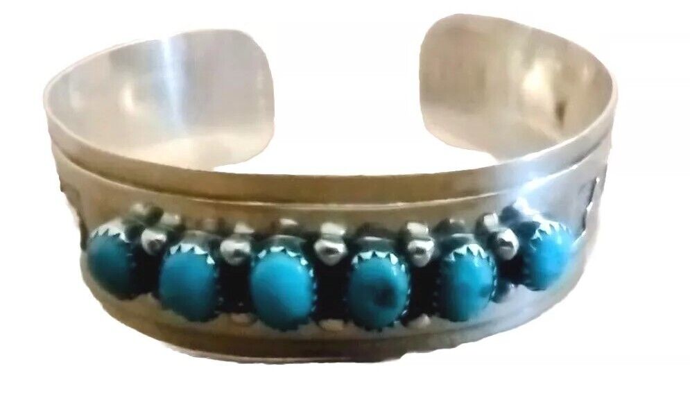 Beautiful Turquoise Native American  Cuff  Bracelet 925 Sterling Silver Carol S 
