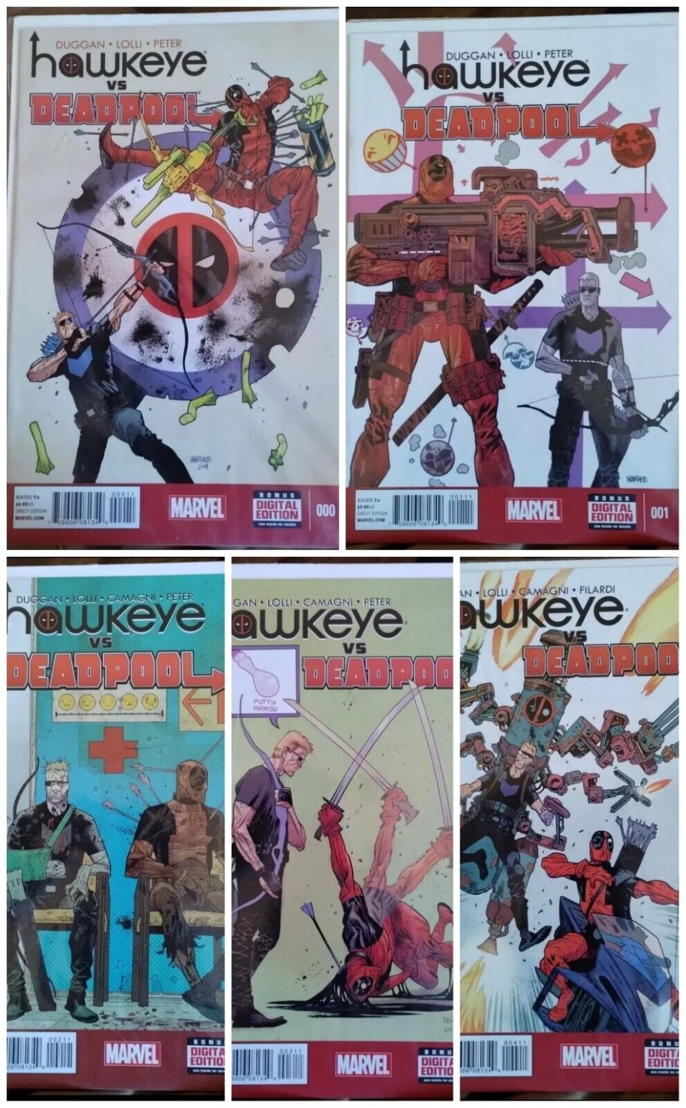 Hawkeye vs Deadpool Comic Books #0,1,2,3,4 Complete Set Collection All Mint