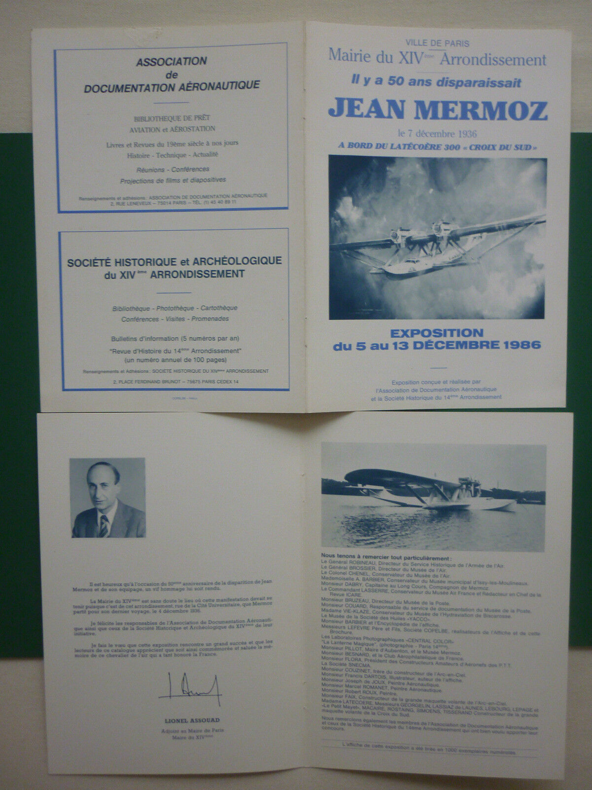 JEAN MERMOZ PARIS 1986 HYDRAVION LATECOERE 300 SOUTHERN CROSS EXHIBITION PLATE