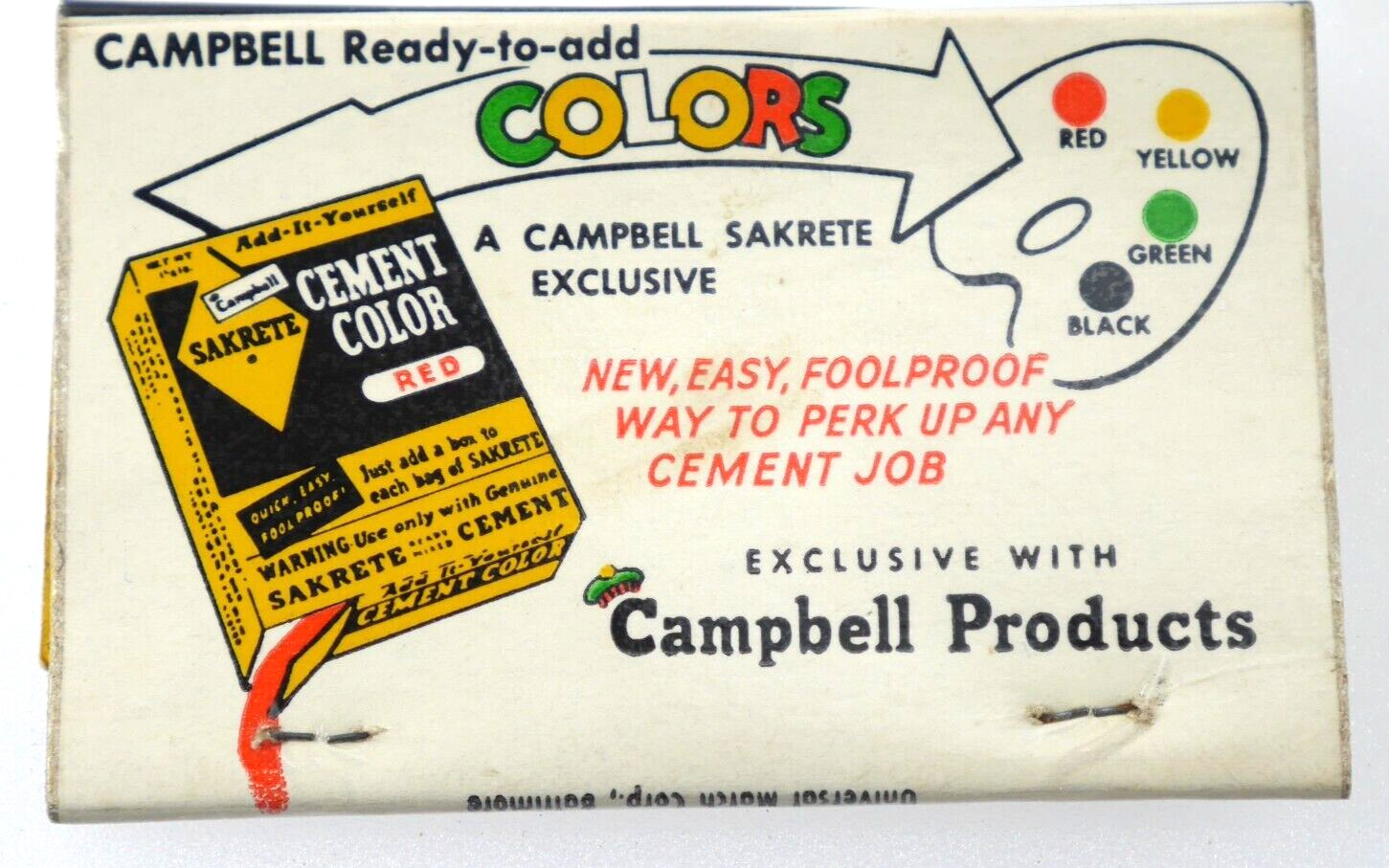 Campbell Products Matchbook Vintage Sakrete Cement Color Mix Cover Pennsylvania