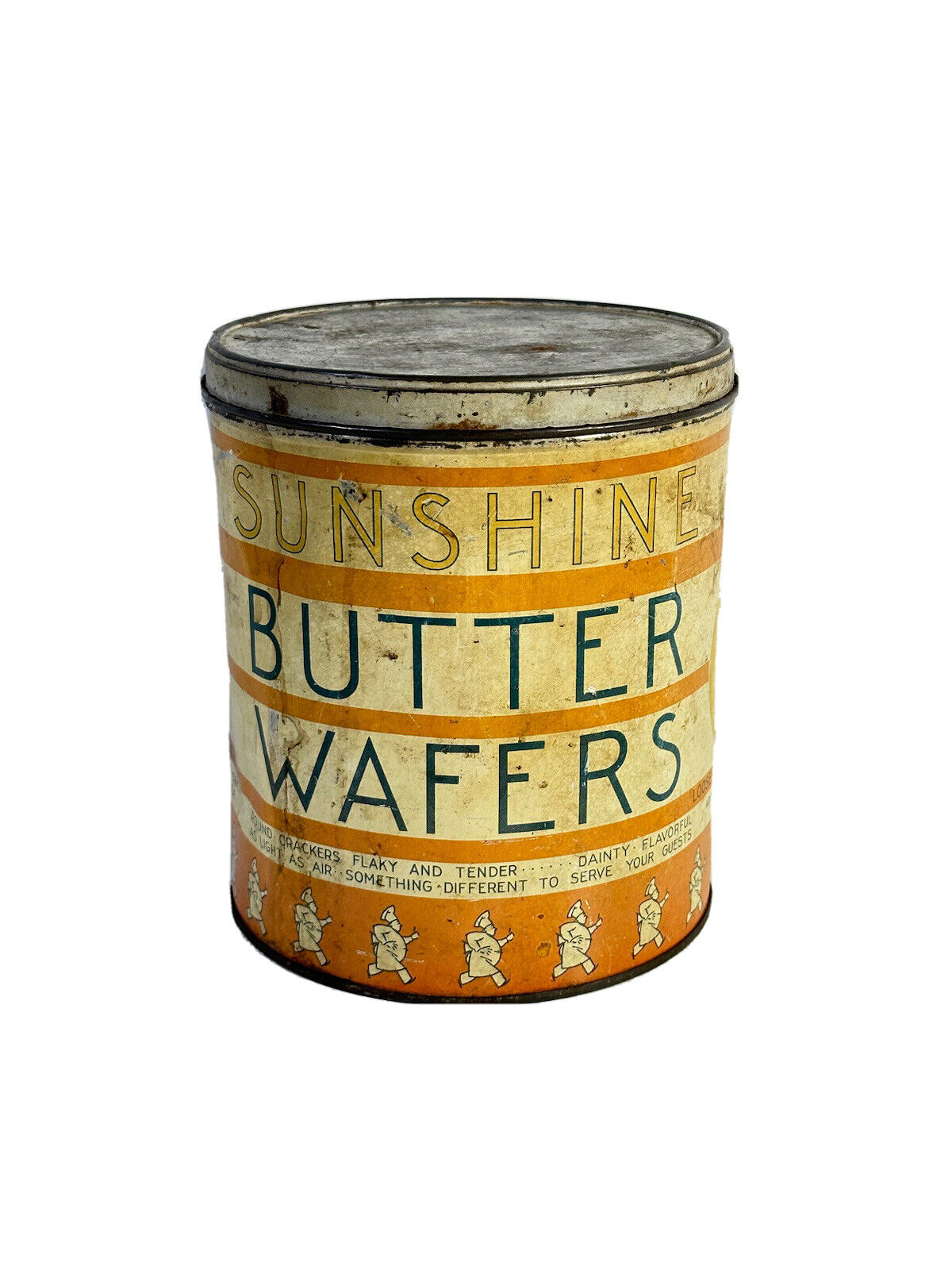 1940’s Vtg SUNSHINE BUTTER WAFERS Tin Can, Loose-Wiles Biscuit Co in NYC