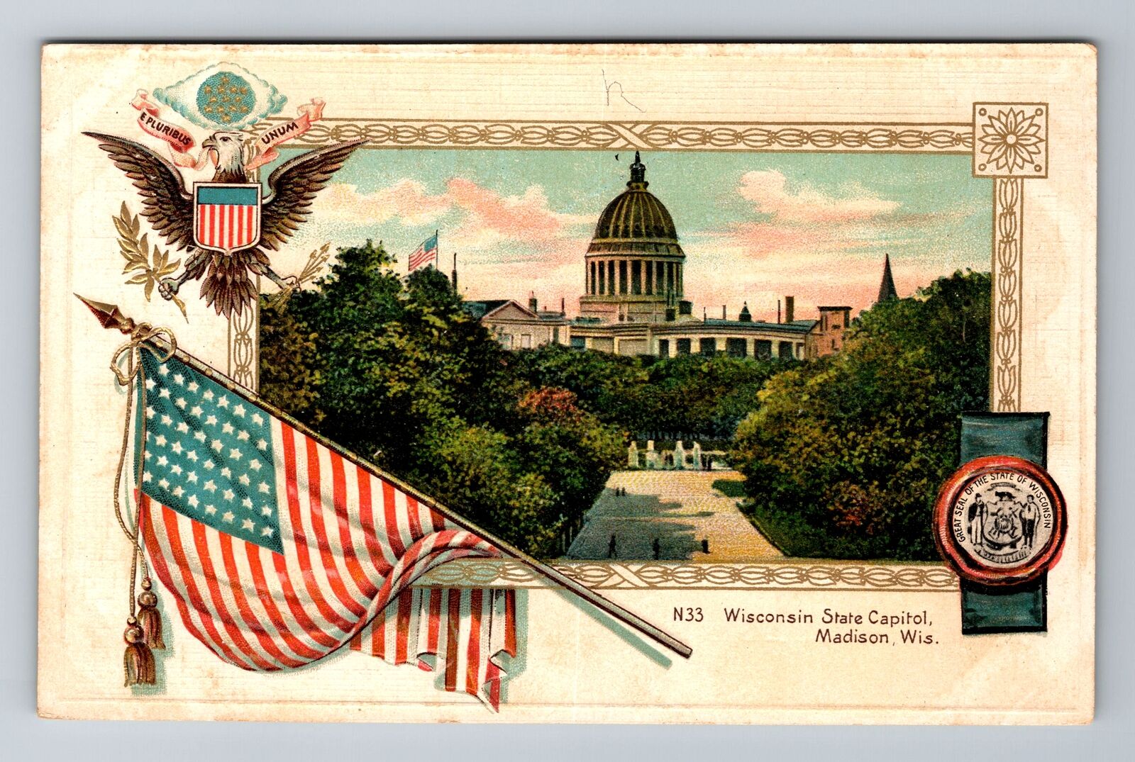 Madison, WI-Wisconsin, State Capitol Building Antique, Vintage Souvenir Postcard