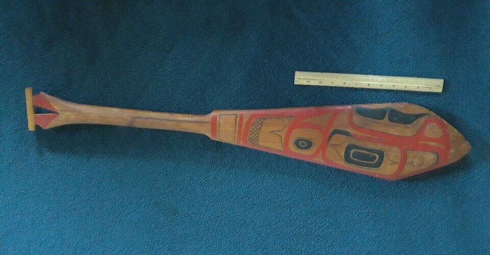 Wood Canoe OAR paddle Native American Indian Carved ORCA WHALE ARTIST SIGNED