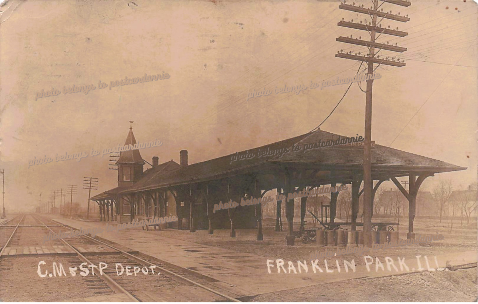 RPPC Franklin Park IL Illinois Train Railroad Depot c1912 Photo Postcard E22