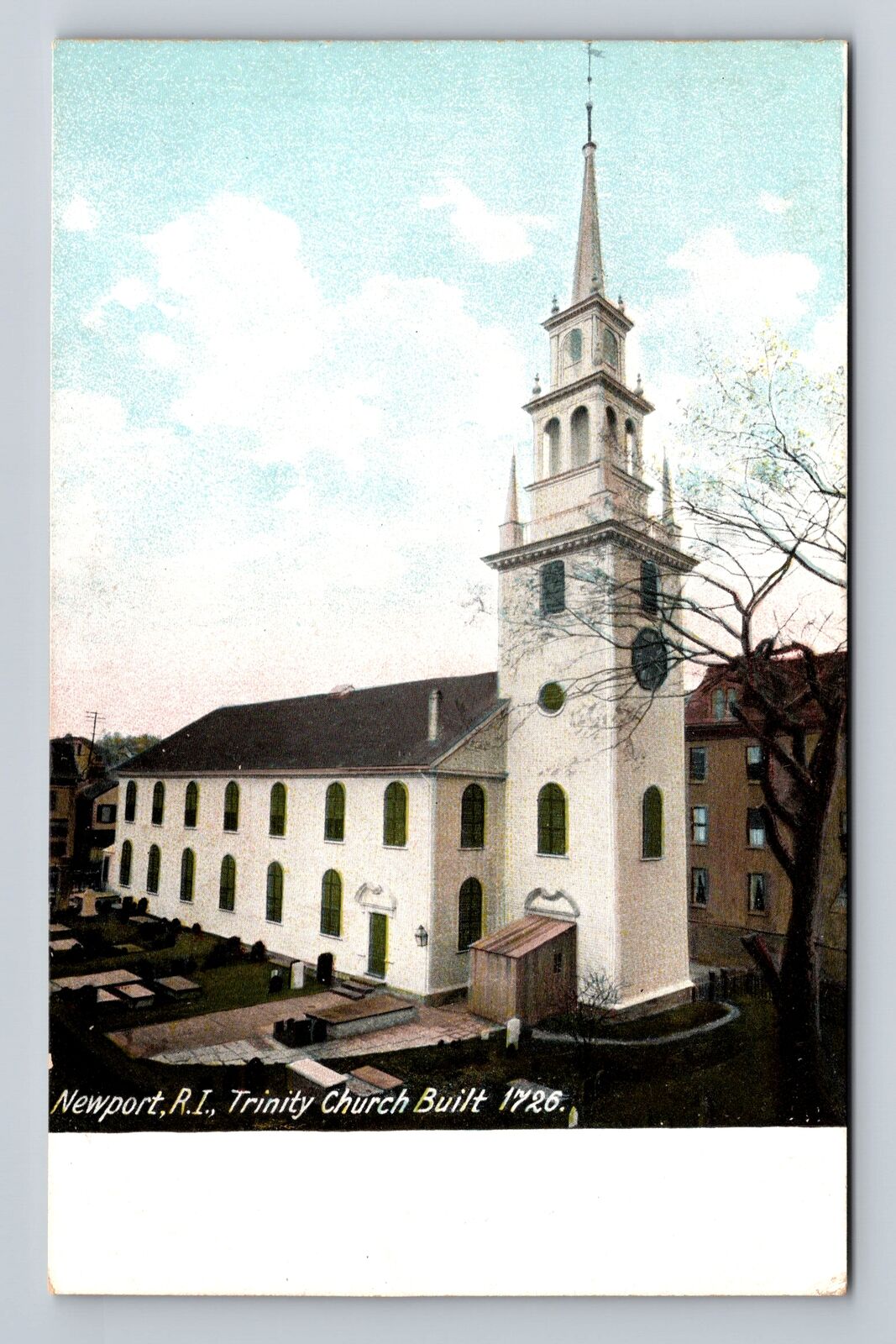 Newport RI-Rhode Island, Scenic View Trinity Church, Antique Vintage Postcard