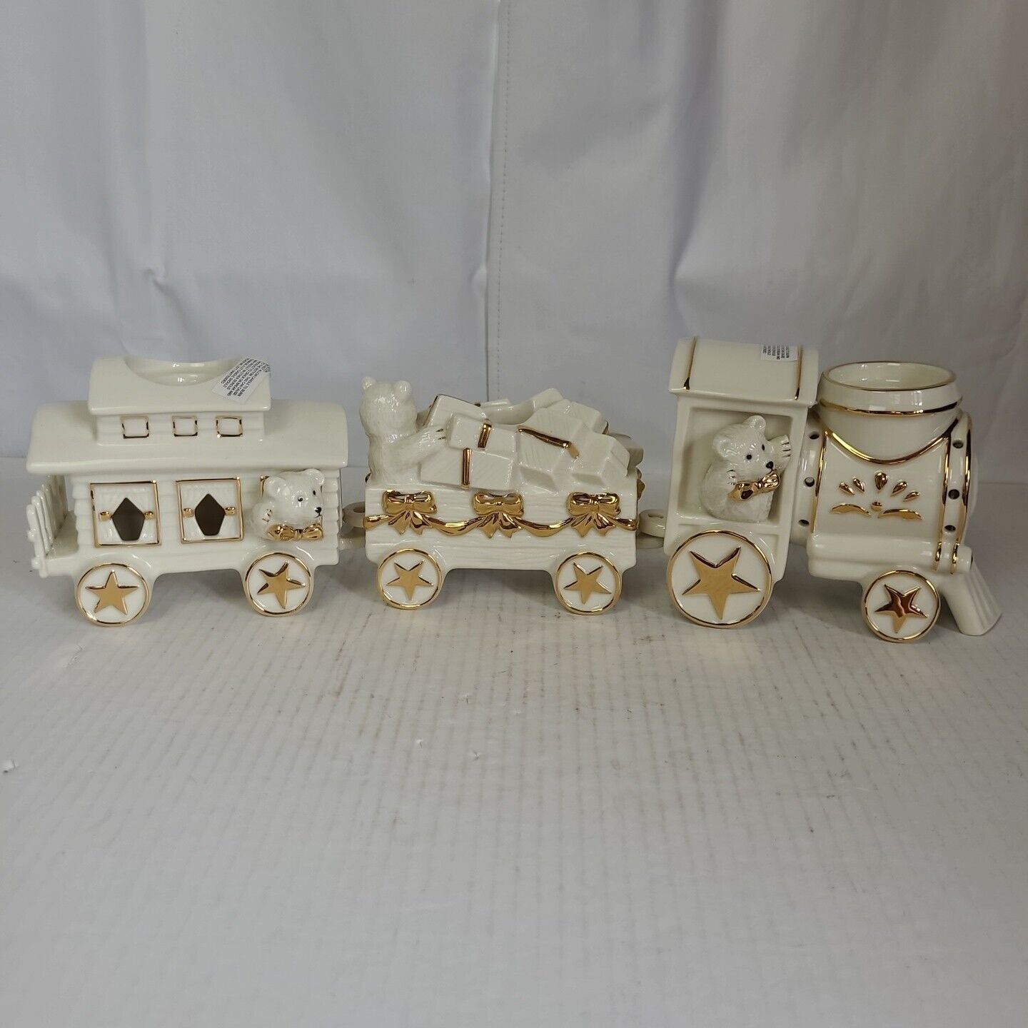 MIKASA -3 Piece Porcelain Train Holiday Elegance Candle Holder Set - Bear, Santa
