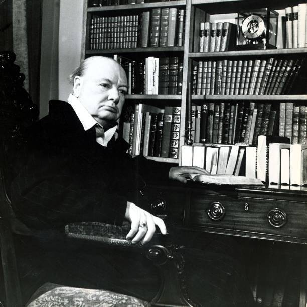 Sir Winston Churchill in his study circa 1955 Old Photo